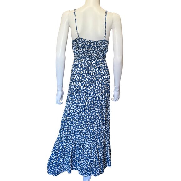 Pacific Vibes Blue Floral High-Low Maxi Dress 100% Rayon Smocked Back Womens XL - Picture 2 of 4